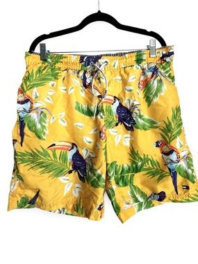 Tommy Hilfiger Tropical Swim Trunks Yellow Bird Print Size S